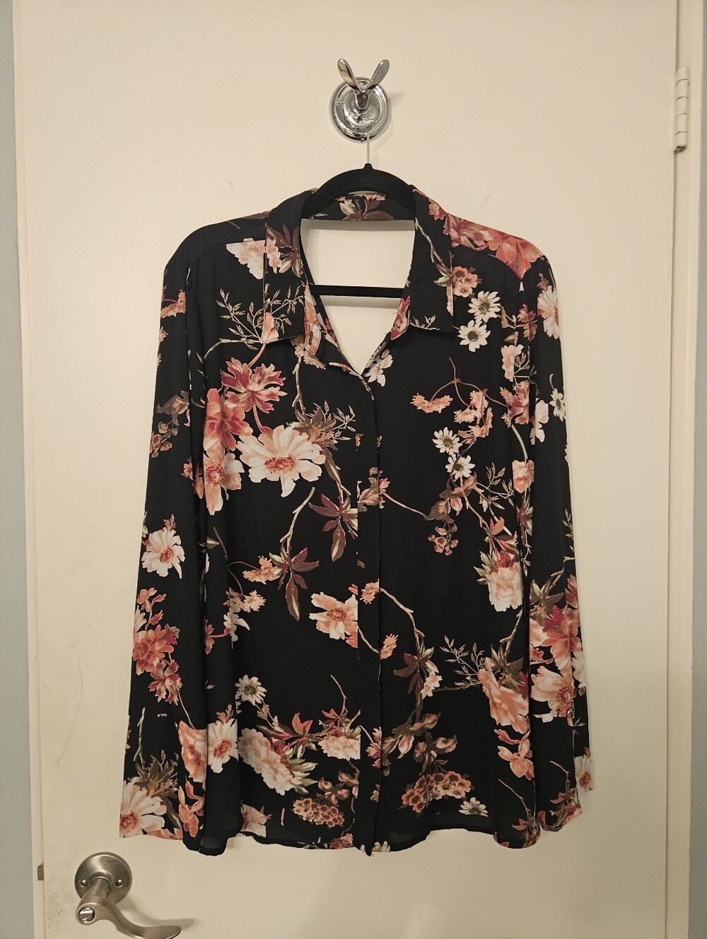 Pink And Black Floral Blouse
